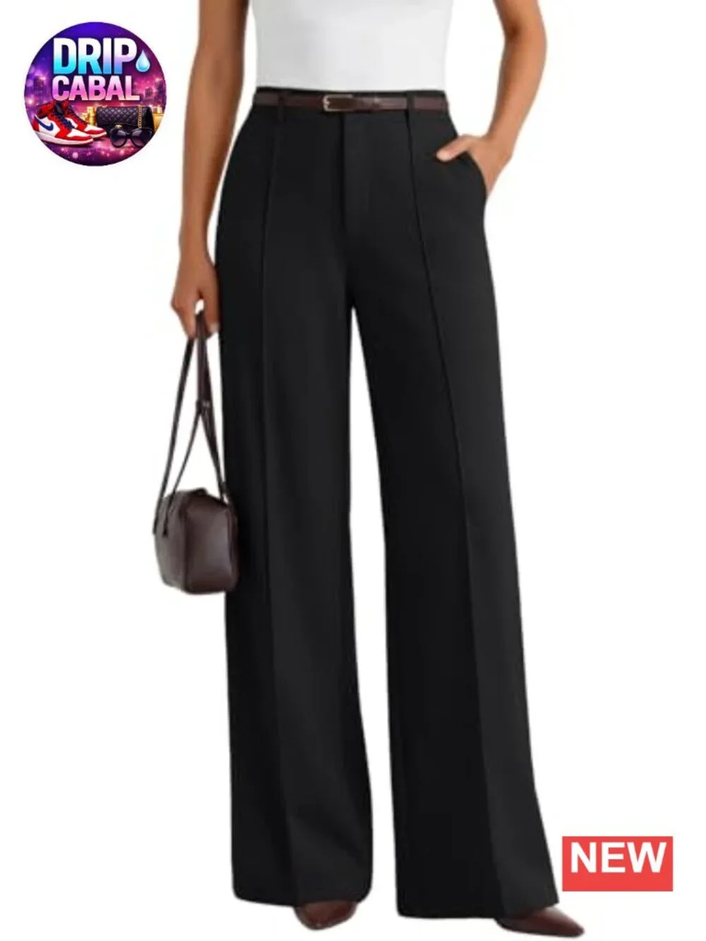 High Waisted Wide Leg Front Seam Slacks with Pockets | Stretchy Business Casual
